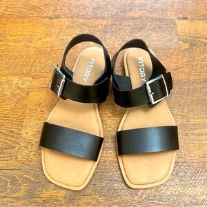 Fitory Black Sandals with Tan Sole (NWOT)